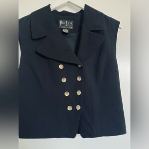 Via Seta Norma Flanagan Black Double-Breasted Vest 100% Silk Size 14/44 Classic